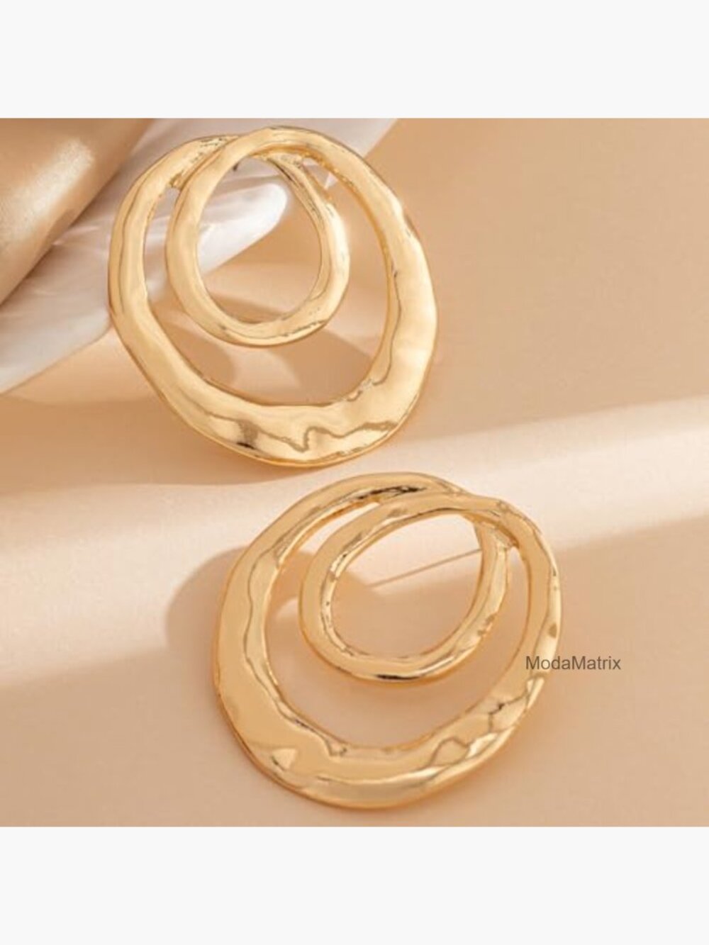 Gold Chunky Geometric Dangle Earrings for Women Large Round Statement Drop - Picture 5 of 7